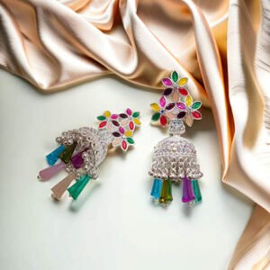 Multi Color Floral Crystal Jhumka
