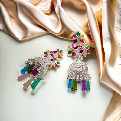 Multi Color Floral Crystal Jhumka