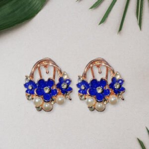 Daisy Blue Stone Studs with Pearls