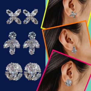 Pack of 3 Trendy Crystal Stone Stud