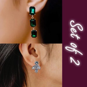 (Set of 2) Crystal Drop & Silver Sparkle Studs