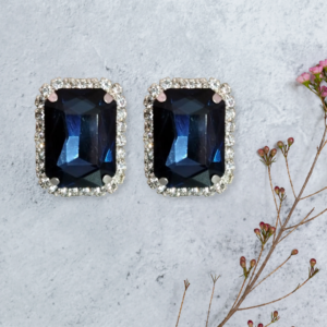 Elegance Rectangular Sapphire Halo Stud Earrings
