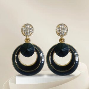 Elegant Black Shape Drop with Crystal Studs
