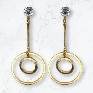 Dual Circle Drop Earrings with Crystal Stud