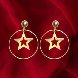 Gold Star Hoop Earrings Round Circle Drop Dangle