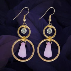 Gold Tone Double Circle Dangle with Crystal Accent