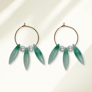 Gold Hoop Earrings with Petal Beads and Pearls