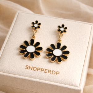 Daisy Flower Dangle Earrings, Gold Tone